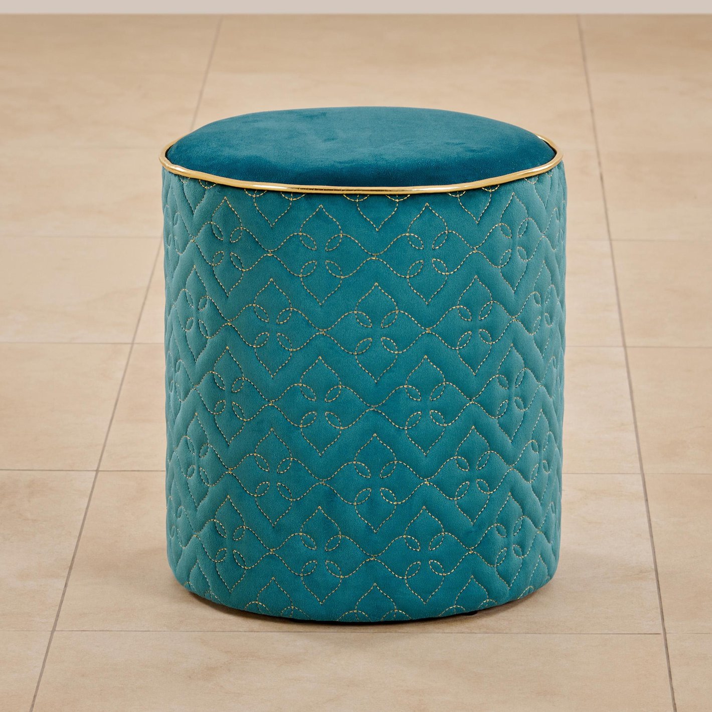 Buy Maya Osheen Fabric Pouffe Teal from Home Centre at just INR - Main Image