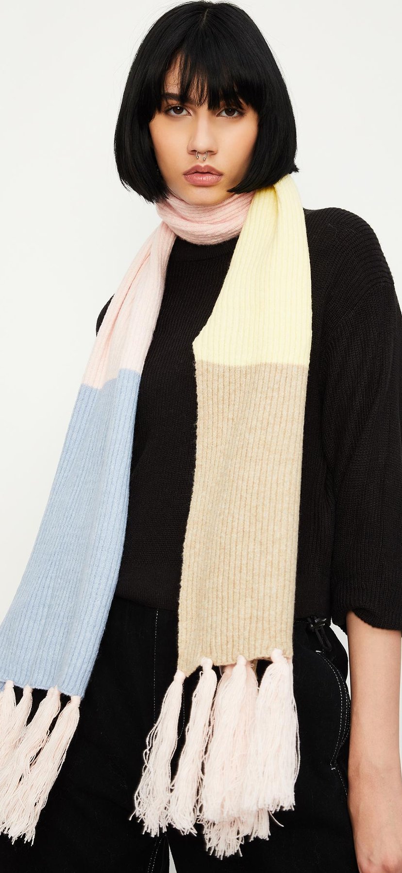Yohji Yamamoto Wool Scarf Vintage Ined Knitted Winter Black