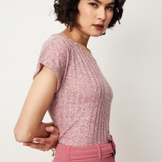 Women Textured Round Neck T-shirt