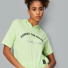 Women Printed Hooded Crop T-shirt