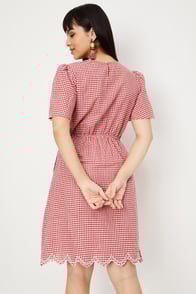 Buy Women Gingham Checked Cut-Out Dress Online at just Rs. 999.0