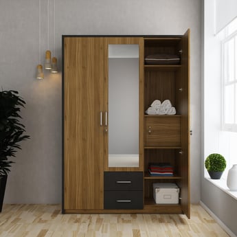 Quadro 3-Door Wardrobe with Mirror - Brown