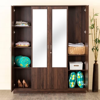 Helios Lewis 4-Door Wardrobe with Mirror - Brown