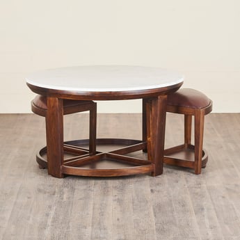 Buy Apollo Marble Top Coffee Table with Stools - Brown from Home