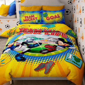 D'DECOR Kids Economy Yellow Mickey Mouse Printed Cotton King Bedsheet Set - 223x274cm - 3Pcs