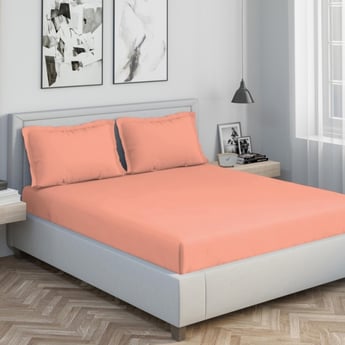 D'DECOR Spectrum Pink Solid Cotton King Fitted Bedsheet Set - 182x198cm - 3Pcs