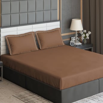 D'DECOR Duet Brown Solid Cotton Super King Bedsheet Set - 274x274cm - 3Pcs