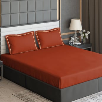 D'DECOR Duet Brick Red Solid Cotton Super King Bedsheet Set - 274x274cm - 3Pcs
