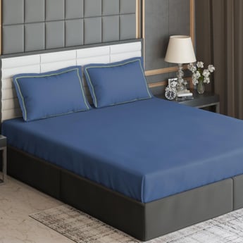 D'DECOR Duet Blue Solid Cotton Super King Bedsheet Set - 274x274cm - 3Pcs