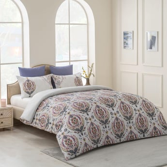D'DECOR Home Treats Grey Printed Cotton King Size Bedsheet Set - 254 x 274 cm - 3 Pcs