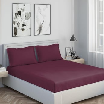 D'DECOR Spectrum Red Solid Cotton Super King Bedsheet Set - 274x274cm - 3Pcs