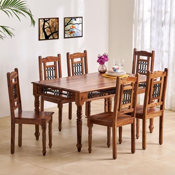 Buy Kian Sheesham Wood 6-Seater Dining Set with Chairs Brown