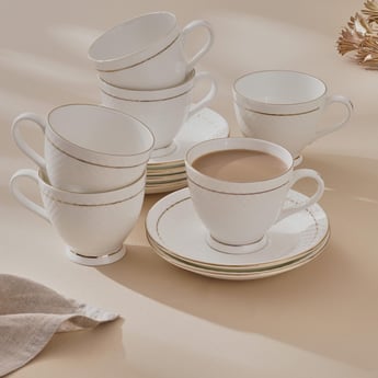 Corsica Gold Line Set of 6 Bone China Cups and Saucers - 200ml