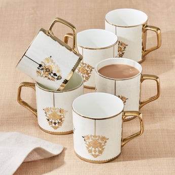 Corsica Ebony Set of 6 Bone China Printed Coffee Mugs - 230ml