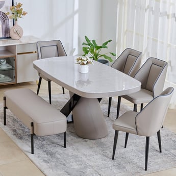 Marcello Glass Top 6-Seater Dining Set with Chairs and Bench - Grey