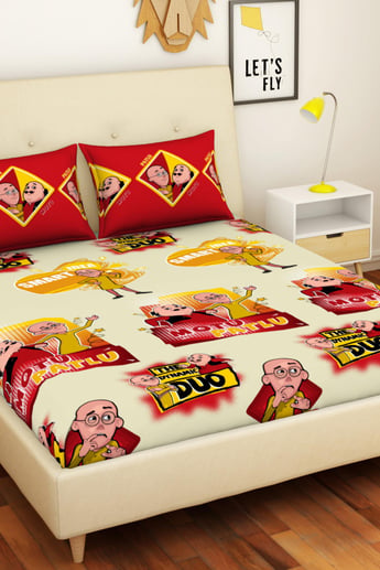 SPACES Viacom Motu Patlu Printed 3-Piece  Bedsheet Set - 228 x 274 cm