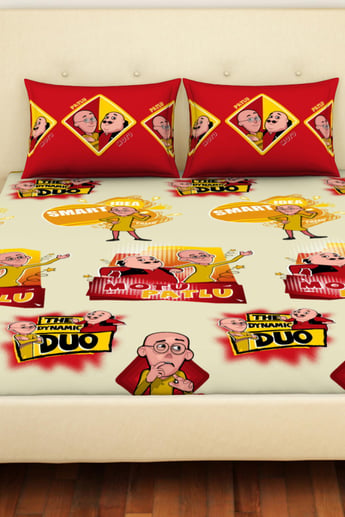 SPACES Viacom Motu Patlu Printed 3-Piece  Bedsheet Set - 228 x 274 cm