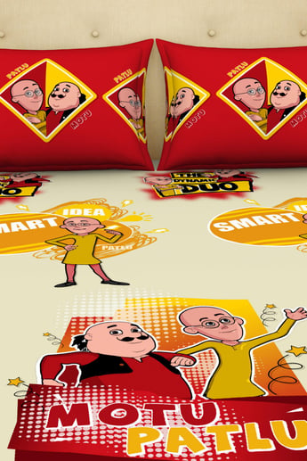 SPACES Viacom Motu Patlu Printed 3-Piece  Bedsheet Set - 228 x 274 cm