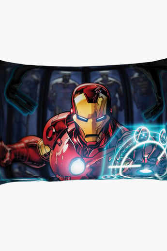 SPACES Marvel Ironman Blue Printed Cotton Double Bedsheet Set-3 Pcs