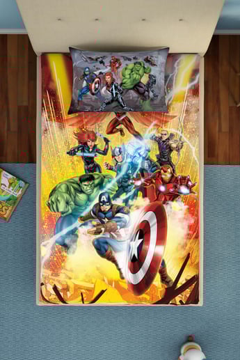 SPACES Marvel Avengers-Multicolour Printed Single Bedsheet Set-2Pcs