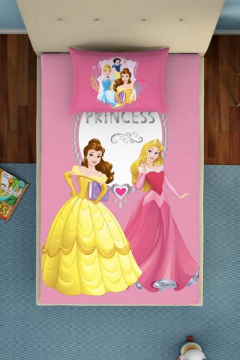 Buy SPACES Disney Princess - Pink 180TC Cotton Single Bedsheet Set - 2Pcs  from SPACES at just INR 1299.0