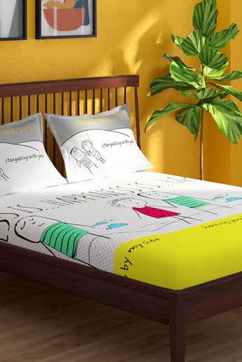 PORTICO Happiness Is Multicolour Printed Cotton King Bedsheet Set - 274x274cm - 3Pcs