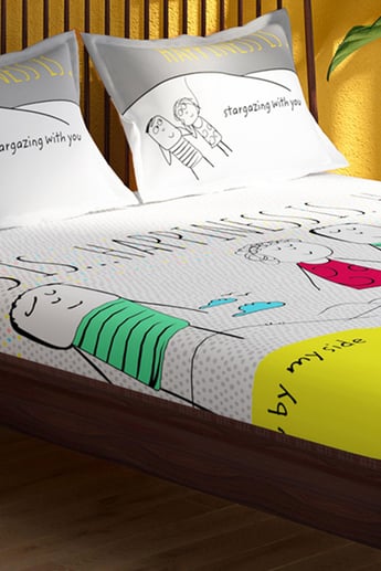 PORTICO Happiness Is Multicolour Printed Cotton King Bedsheet Set - 274x274cm - 3Pcs