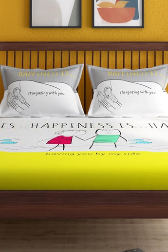 PORTICO Happiness Is Multicolour Printed Cotton King Bedsheet Set - 274x274cm - 3Pcs