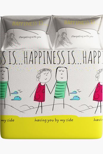 PORTICO Happiness Is Multicolour Printed Cotton King Bedsheet Set - 274x274cm - 3Pcs