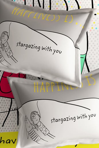 PORTICO Happiness Is Multicolour Printed Cotton King Bedsheet Set - 274x274cm - 3Pcs