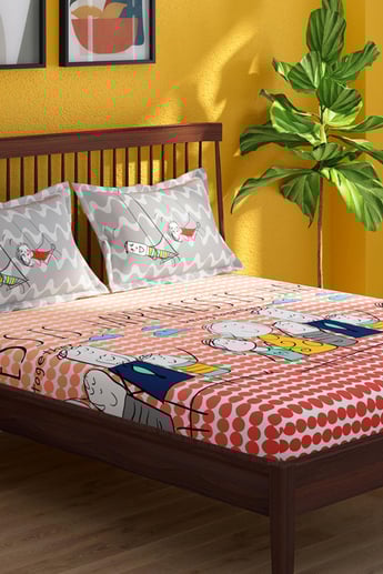 PORTICO Happiness Is Multicolored Printed Cotton Super King Size Bedsheet Set - 274x274cm - 3Pcs