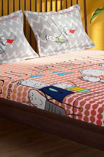 PORTICO Happiness Is Multicolored Printed Cotton Super King Size Bedsheet Set - 274x274cm - 3Pcs