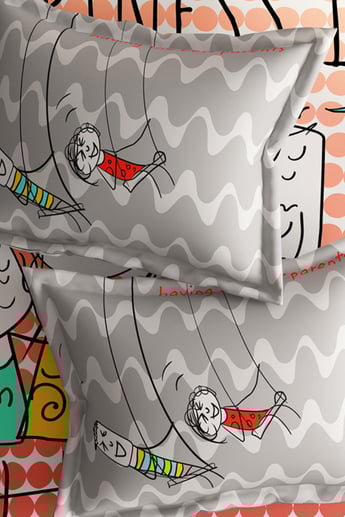 PORTICO Happiness Is Multicolored Printed Cotton Super King Size Bedsheet Set - 274x274cm - 3Pcs