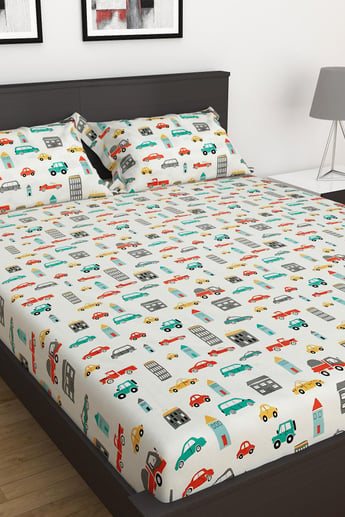 Slate Cotton 152TC 3Pcs Printed Queen Bedsheet Set