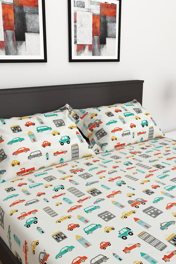 Slate Cotton 152TC 3Pcs Printed Queen Bedsheet Set