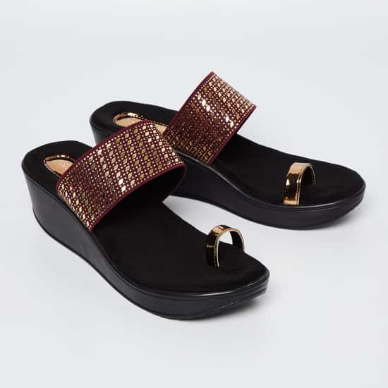 CATWALK Embellished Toe-Ring Wedges | Red