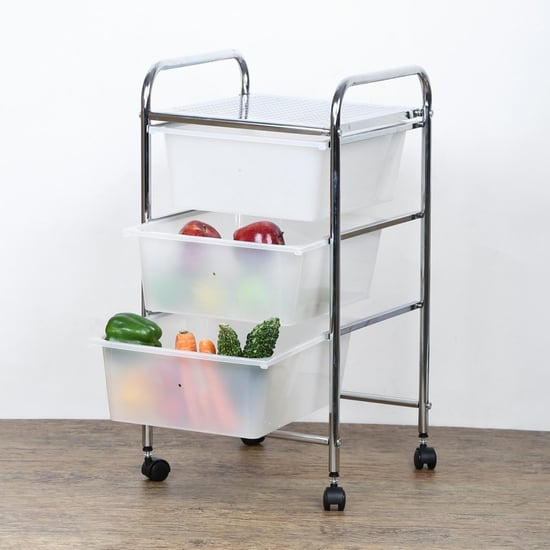 Hudson Solid Steel Rectangular Plastic Drawer Trolley  : 31.5 cm x 36 cm x 62.5 cm  Silver