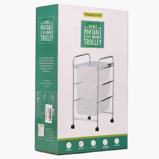 Hudson Solid Steel Rectangular Plastic Drawer Trolley  : 31.5 cm x 36 cm x 62.5 cm  Silver