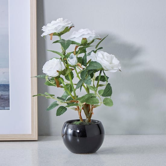 Gardenia Rose Artificial Plant in Ceramic Pot - 25 cm