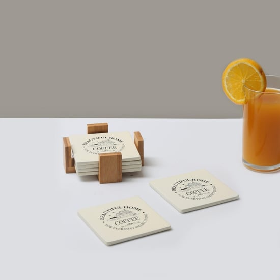 Beautiful Home Ceramic Coaster With Bamboo Tray - Set Of 6