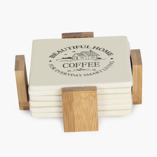 Beautiful Home Ceramic Coaster With Bamboo Tray - Set Of 6