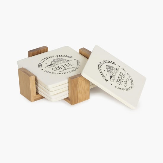 Beautiful Home Ceramic Coaster With Bamboo Tray - Set Of 6