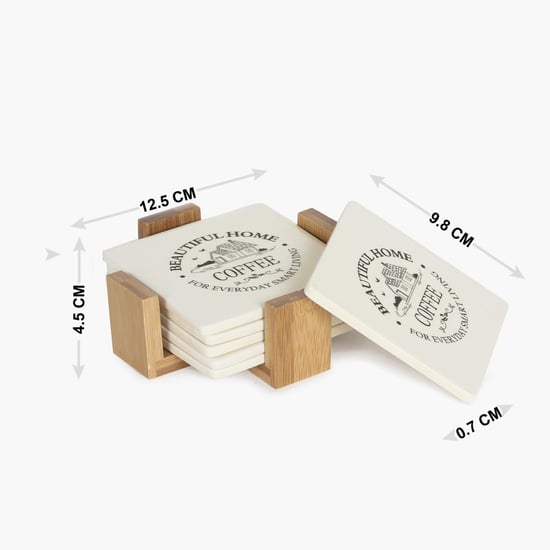 Beautiful Home Ceramic Coaster With Bamboo Tray - Set Of 6