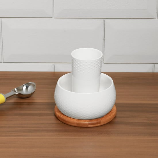 Porcelain Utensil Set With Bamboo Tray