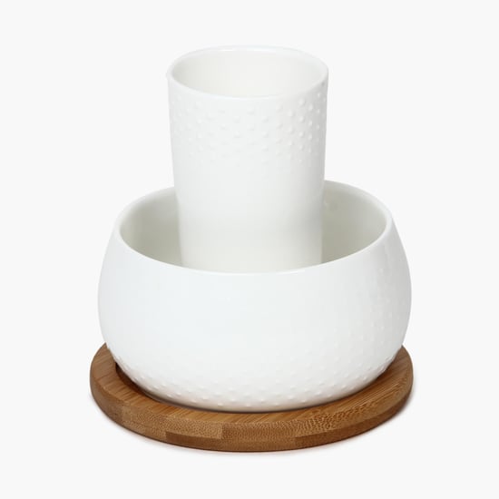 Porcelain Utensil Set With Bamboo Tray