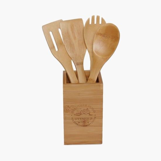 Mendo 5Pcs Bamboo Utensil Holder Set