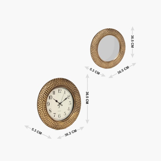 Antique Hammered Wall Clock & Mirror Set