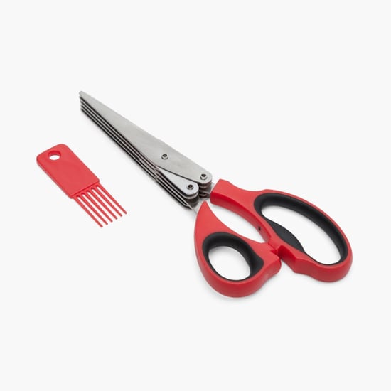 Elite Magnus Red Stainless Steel Herb Scissors With Cleaning Brush