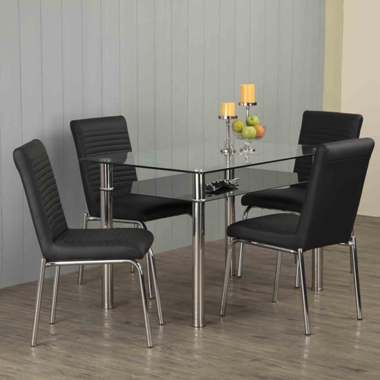 Floris Set of 4 Faux Leather Dining Chairs - Black