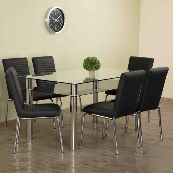 Floris Set of 6 Faux Leather Dining Chairs - Black